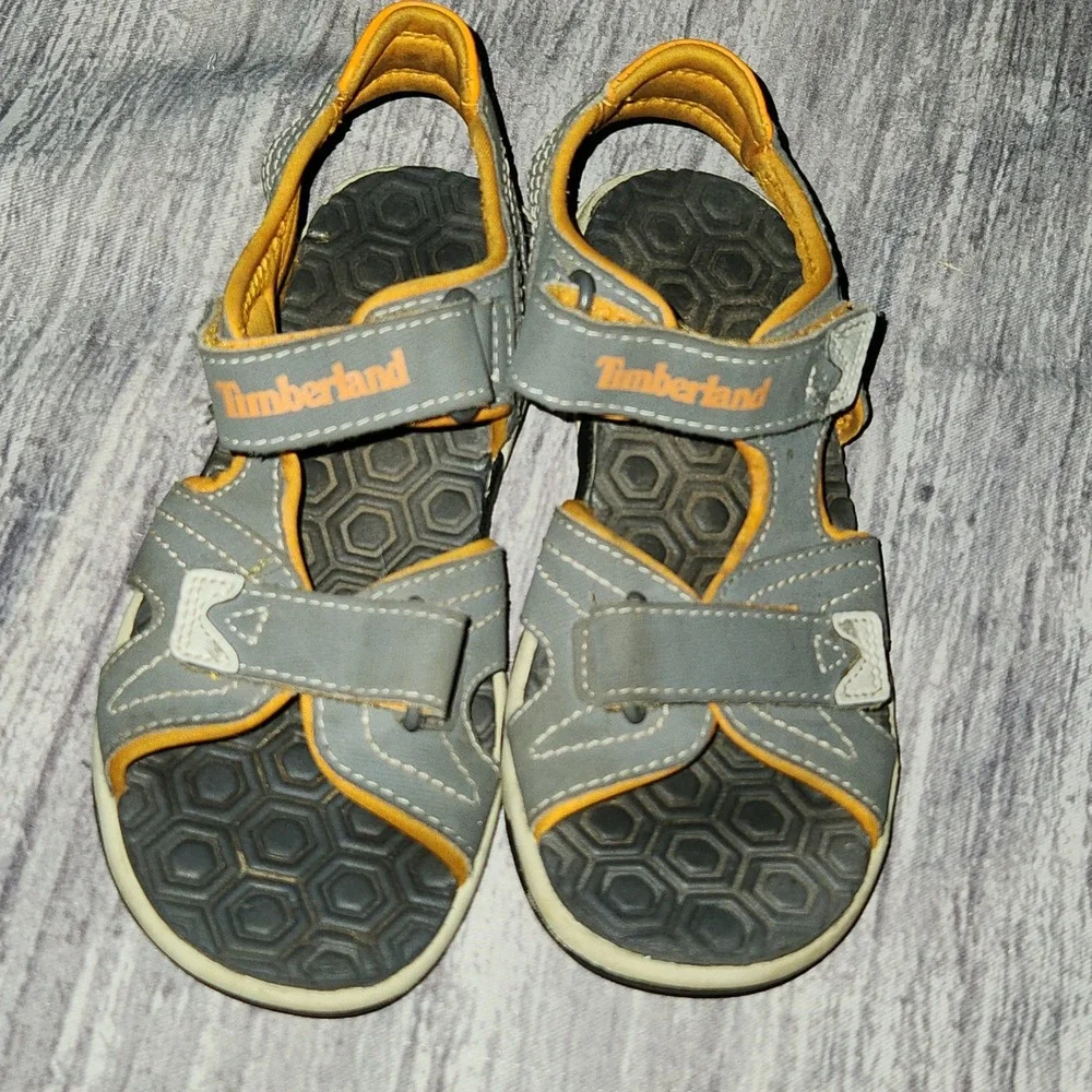 Timberland Adventure Seeker Boys Gray Orange Hook & Loop Sport Sandals - Size 13